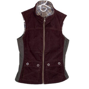 REI Corduroy Vest, Size XXS, Brown With Plaid & Gray Trim.